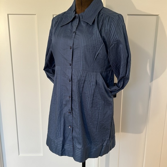 Mac & Jac shirt dress blue academia 3/4 sleeve & pockets NWT pinstriped size 10 - Picture 2 of 15